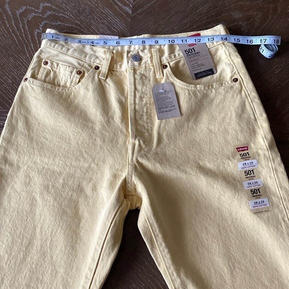 Levi’s 501 Original 100% Cotton Cropped Hi-Rise Straight Leg yellow jeans 38x26 - Picture 13 of 14
